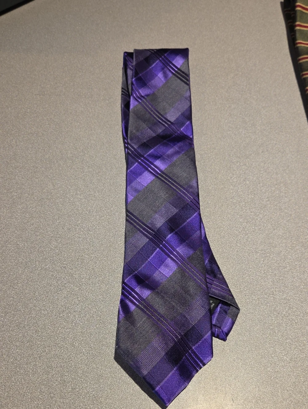 Calvin Klein Purple and Grey Plaid Silk Tie